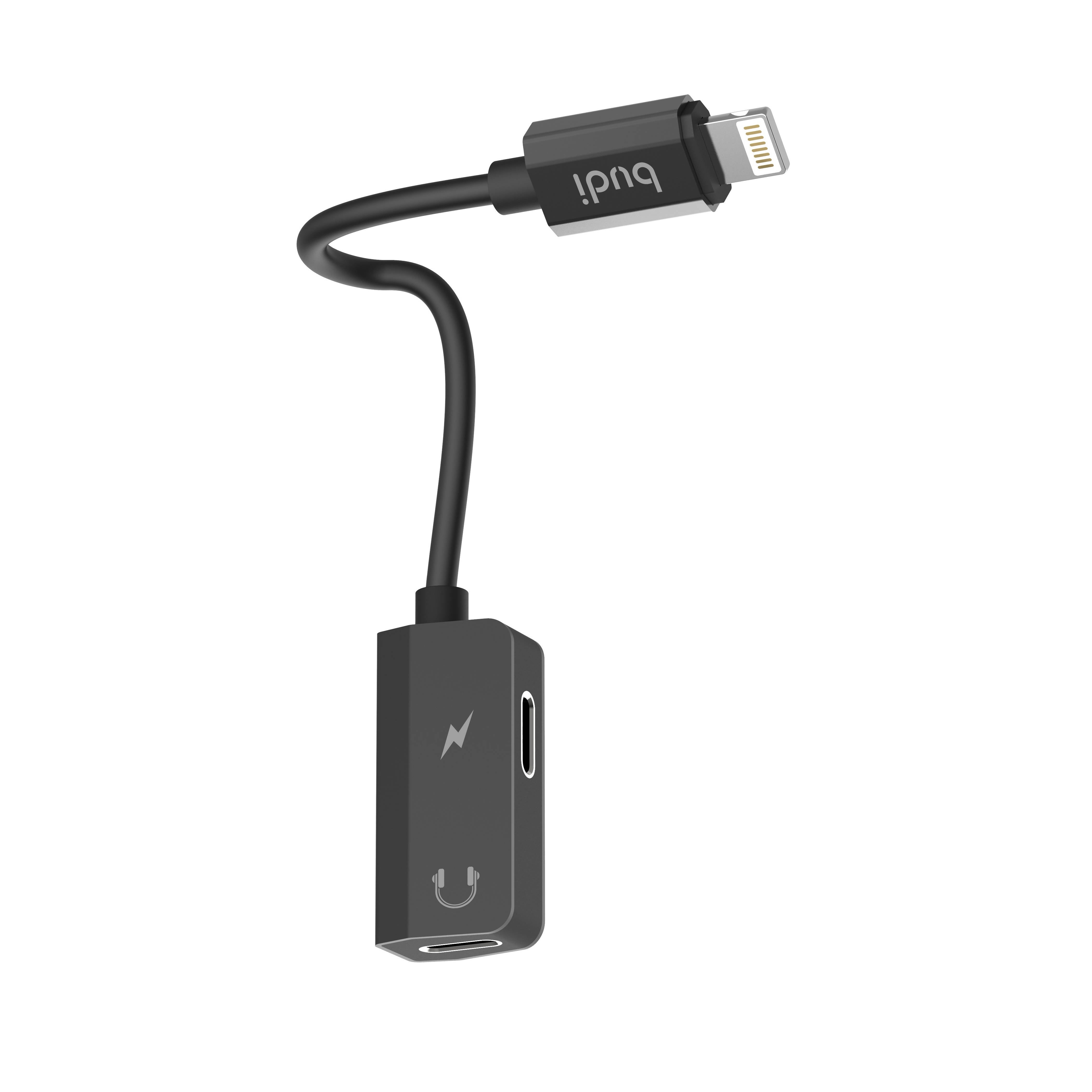 Budi Lightning to Dual Lightning 4 in 1 Adapter Black