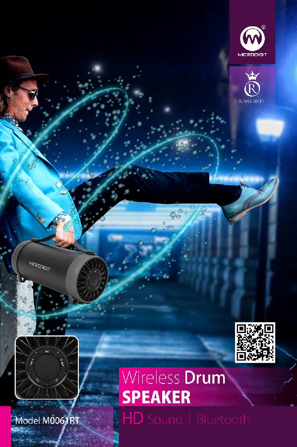 Microdigit Portable Wireless Drum Speaker HD Sound / Bluetooth M0061RT
