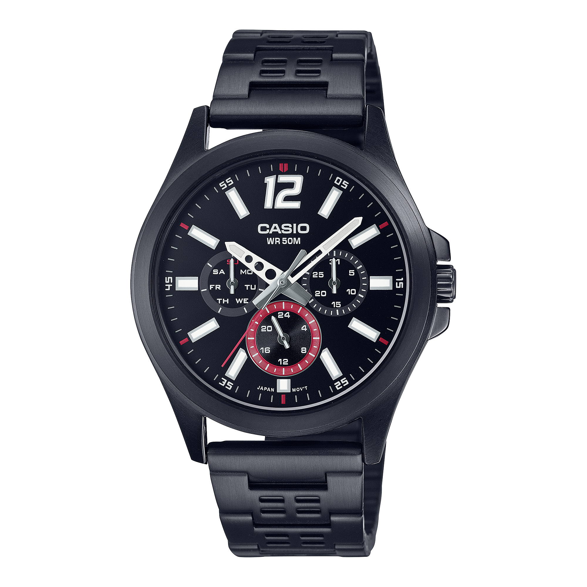 Casio Men's Black Watch - MTP-E350B-1BVDF | Stainless Steel | Water-Resistant | Quartz Movement | Sleek Men's | Fashionable | Formal And Casual Wear | Timeless Design | Halabh