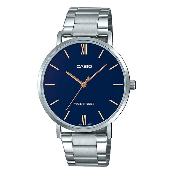 Casio General Mens Watch - MTP-VT01D-2BUDF | Stainless Steel | Mesh Strap | Water-Resistant | Minimal | Quartz Movement | Lifestyle | Business | Scratch-resistant | Fashionable | Halabh.com