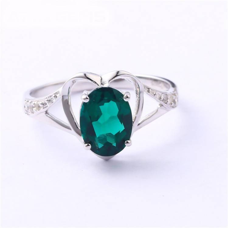 925 Sterling Silver Ring with Lab Manufactured Emerald Stone