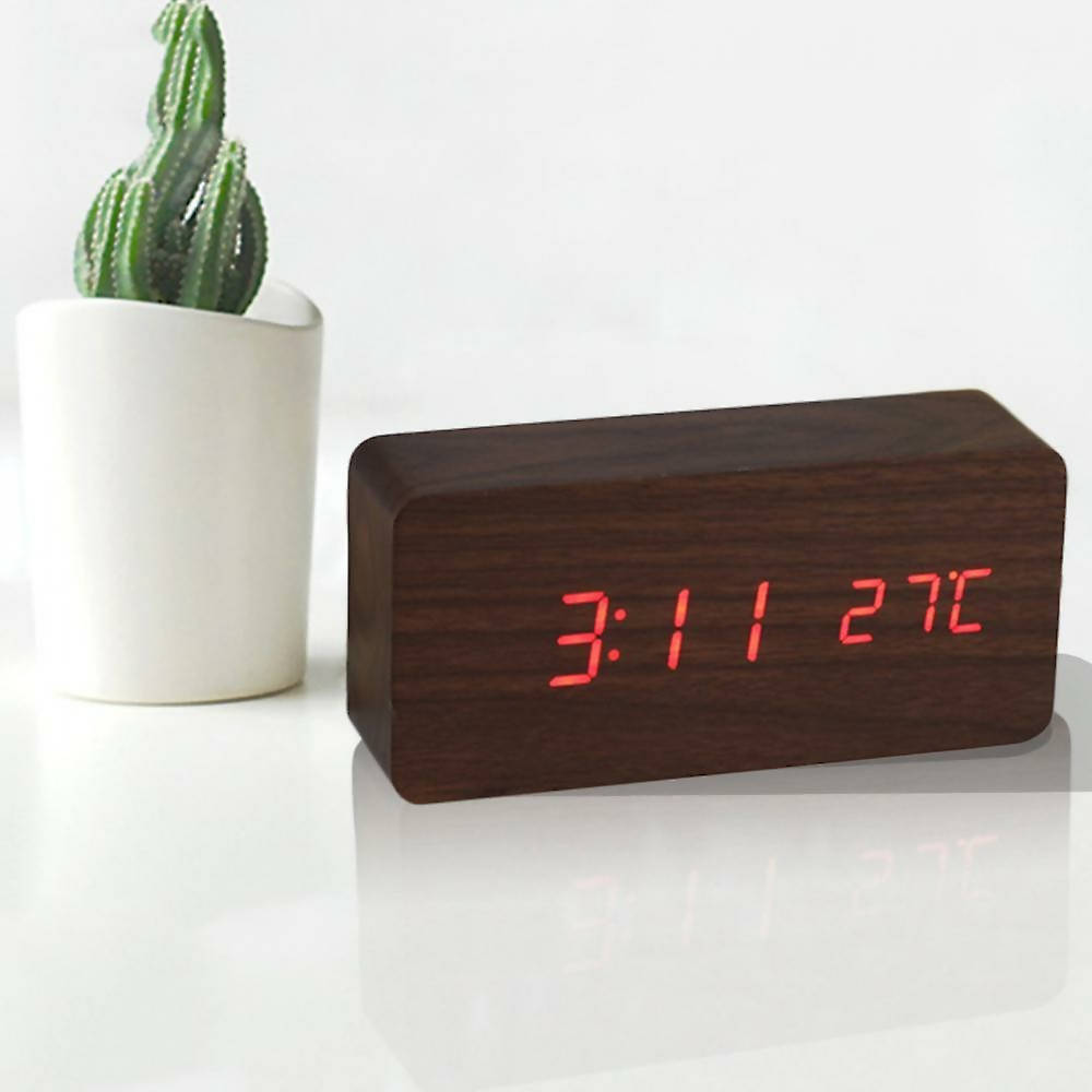 Budi Digital Wooden Display Stylish Alarm Clock with Temperature