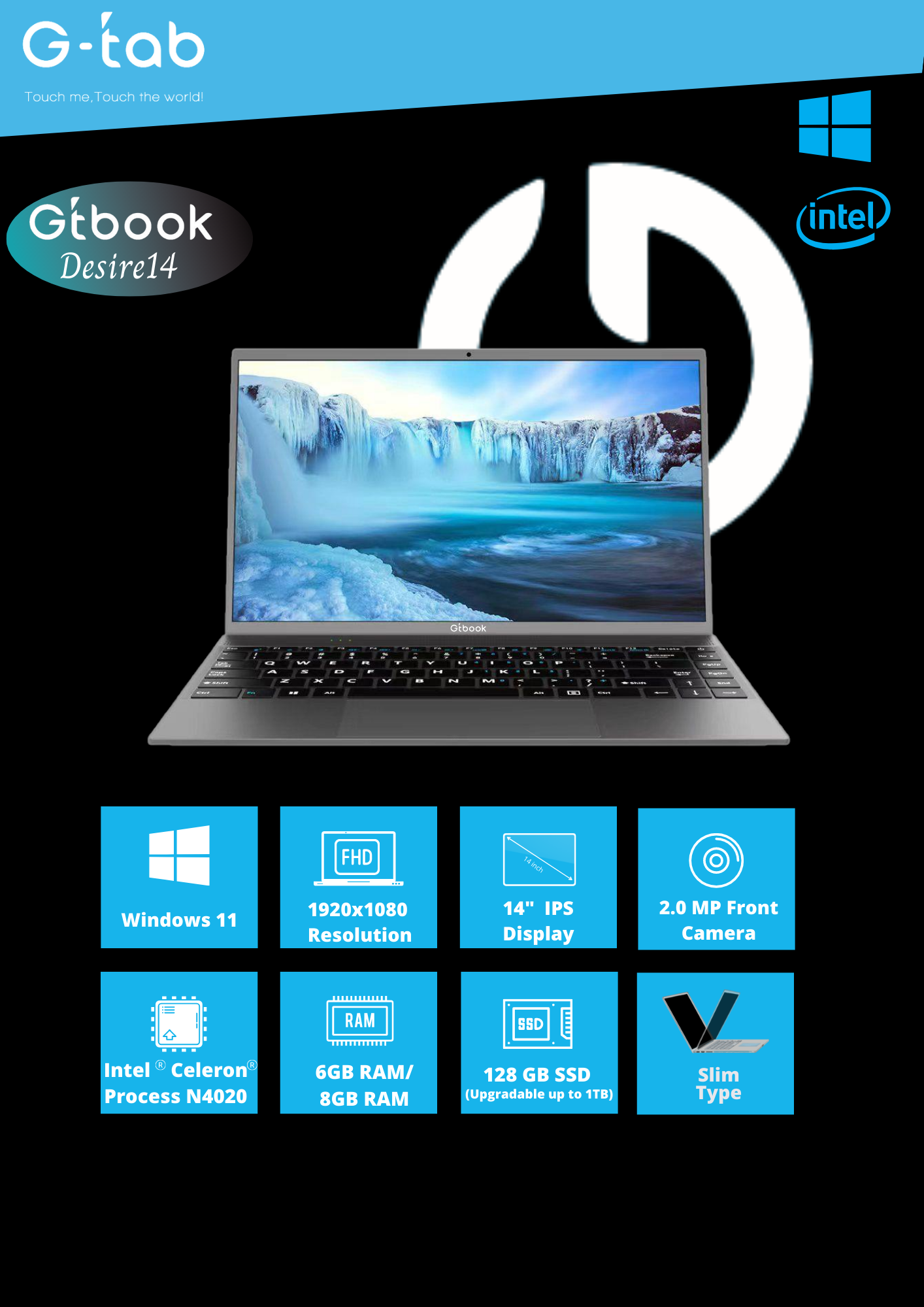 GtBook Desire 14 Windows 11 Laptop Black