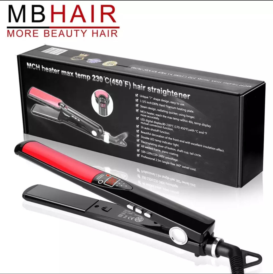 MBHAIR LCD Display Titanium Plates Flat Iron Straightening Irons Styling Tools Professional Hair Straightener