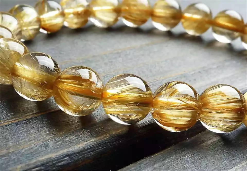 12-12mm Genuine Natural Rutilated Quartz Bracelets Women Female Rutilated Quartz Crystal Round Bead Stretch Bracelet