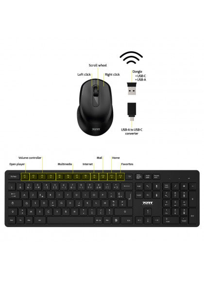 Port 900904 Wireless Keyboard & Mouse Combo | Lasting Battery Life | PC | Mac | Technology | Office Supplies | Efficiency | Comfort | Sleek | Stylish Design | Halabh.com