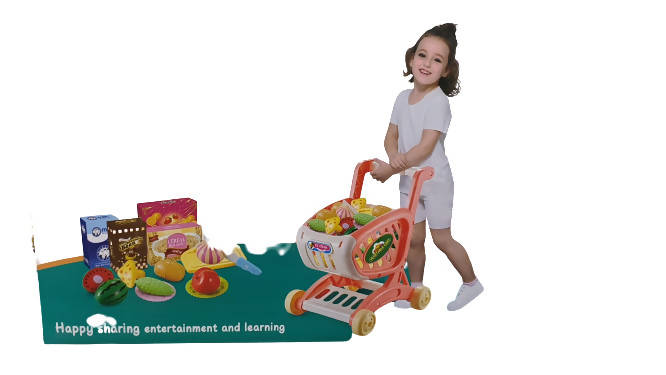 15Pcs/Set Kids Supermarket Shopping Groceries Cart Trolley Toys for Girls Kitchen Play House Simulation Fruits Pretend Baby Toy
