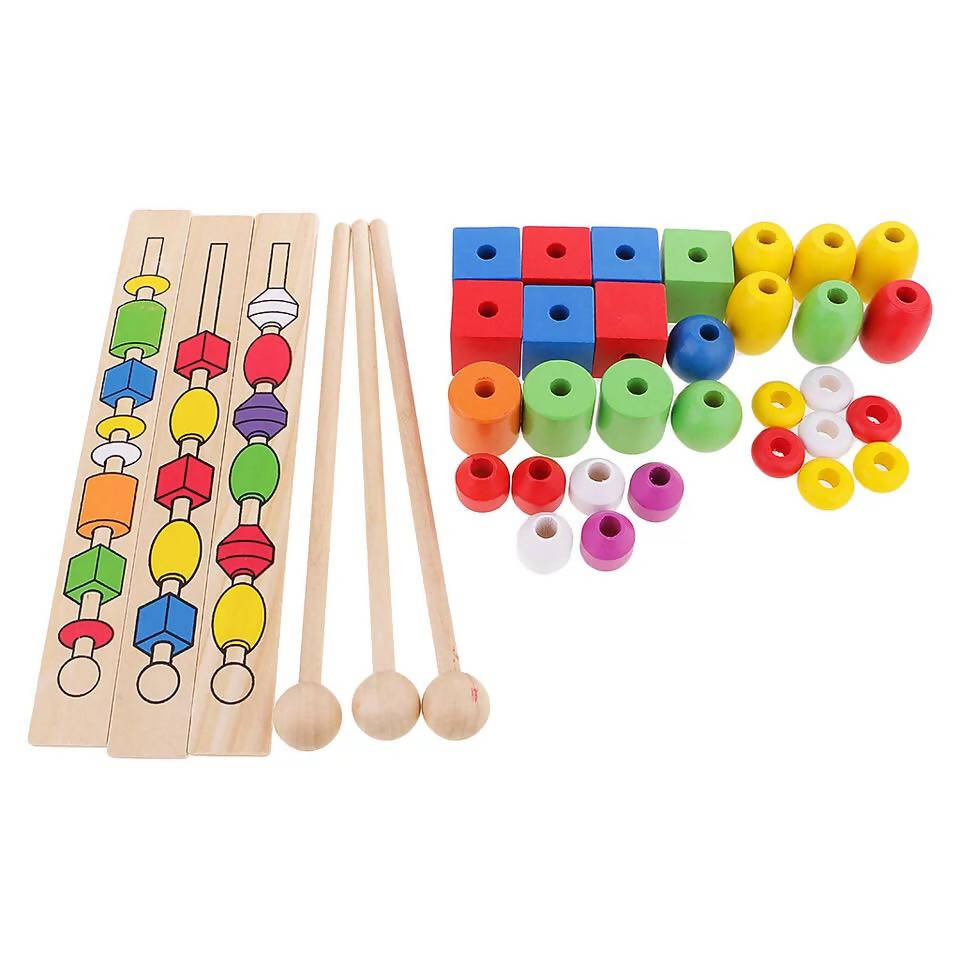 Montessori Early Wooden Toy Kids Child Stacking Beads Building Learning Toy