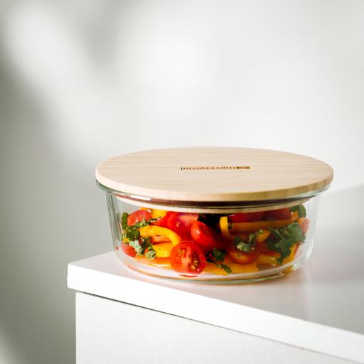 Royalford RF10323 Round Glass Food Container with Bamboo Lid
