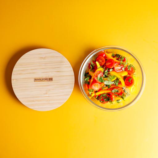 Royalford RF10324 Round Glass Food Container with Bamboo Lid