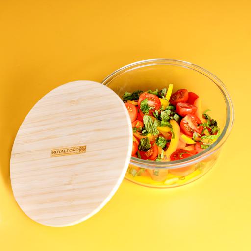Royalford RF10324 Round Glass Food Container with Bamboo Lid