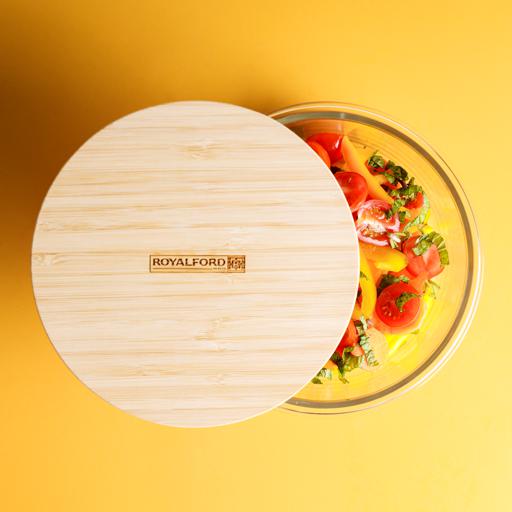 Royalford RF10324 Round Glass Food Container with Bamboo Lid