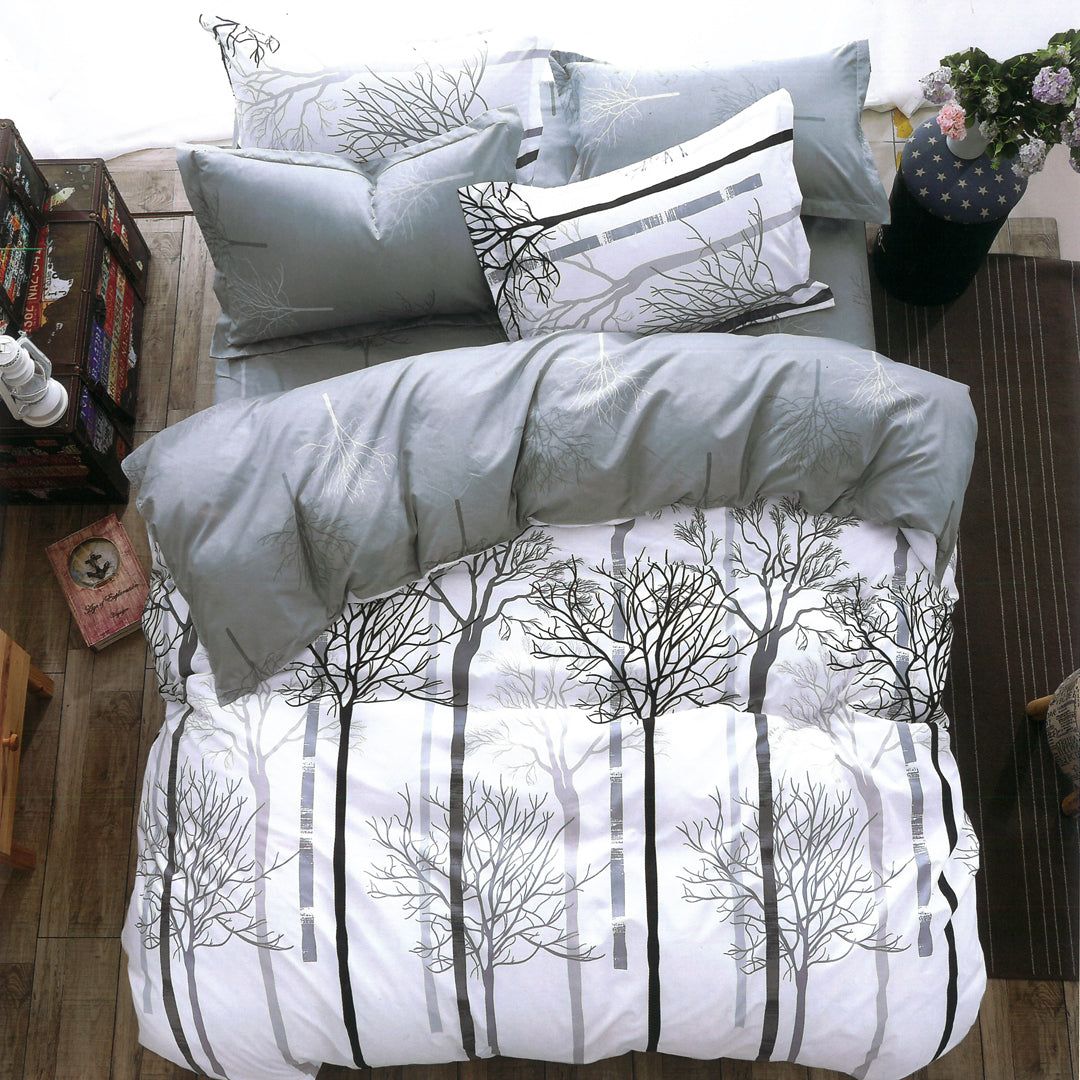 Trees Calm Nature Gray Design Single Size Bedsheet Pillowcase Cotton Fabric Duvet Cover Sets