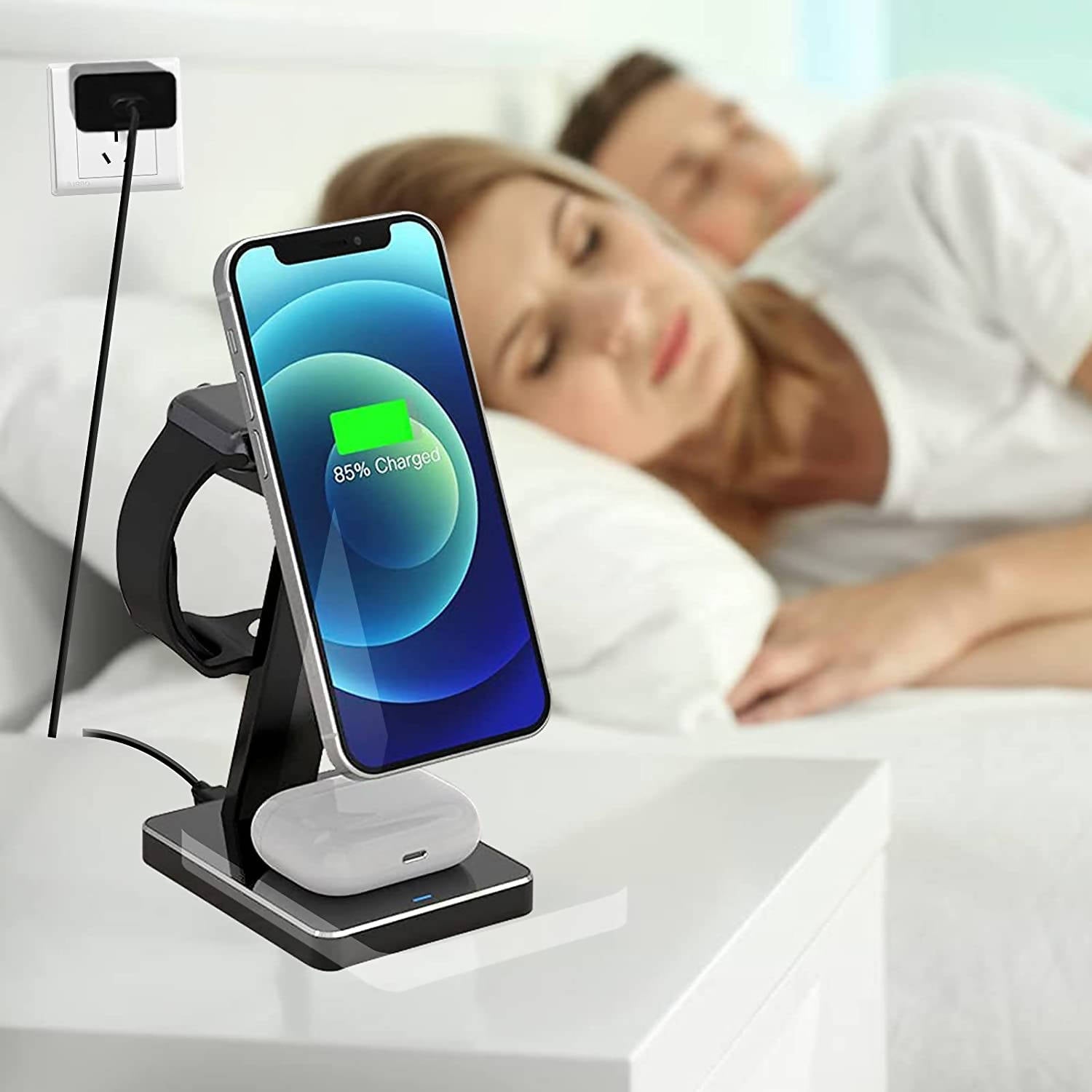 Budi 3 In 1 Wireless Charging Stand Black
