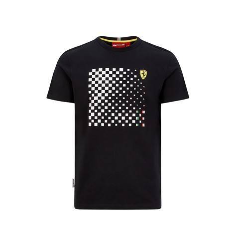 2020 Ferrari Italy F1 Mens Checkered T-Shirt Black