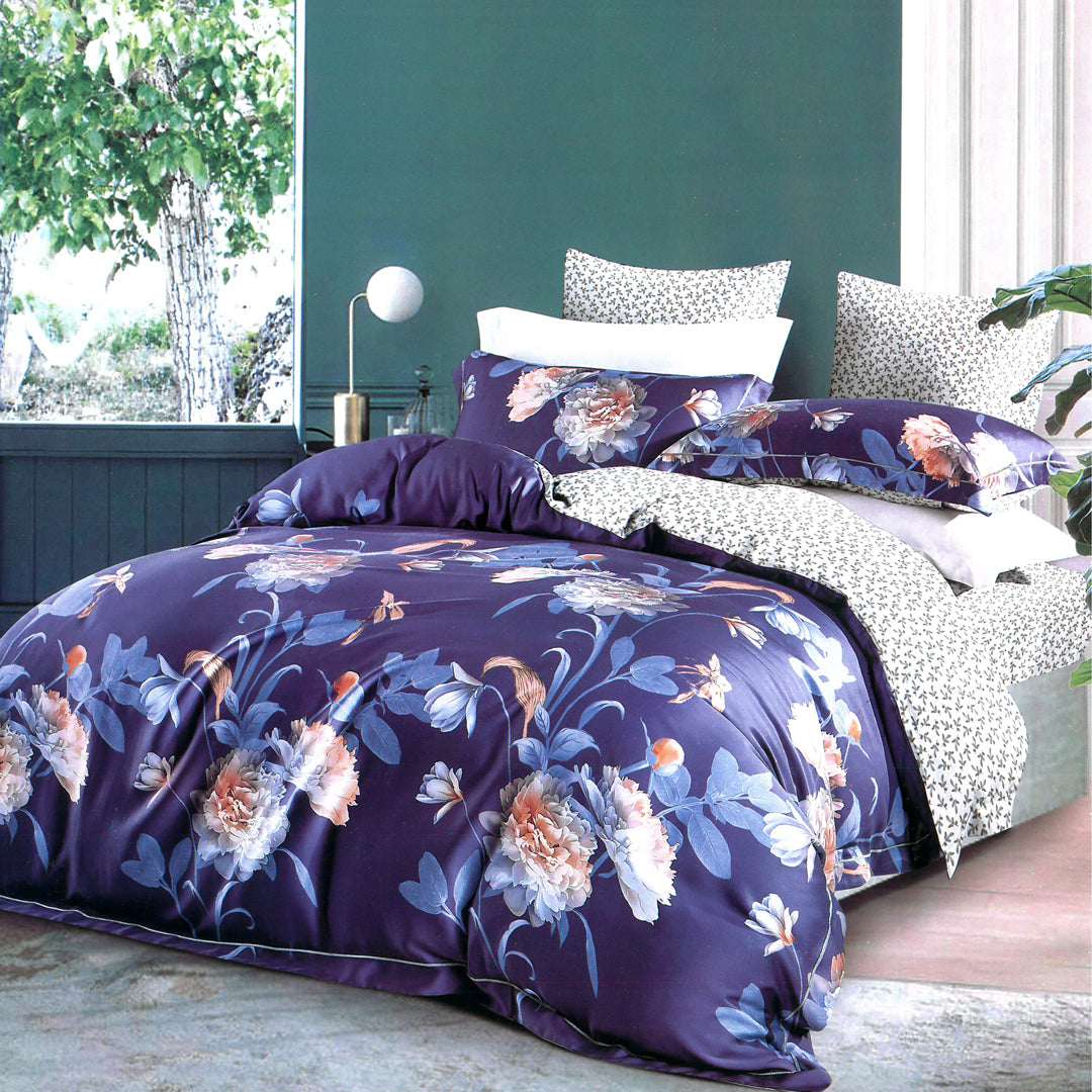 Beautiful Flowers Calm Nature Gray Design King Size Bedsheet Pillowcase Cotton Fabric Duvet Cover Sets