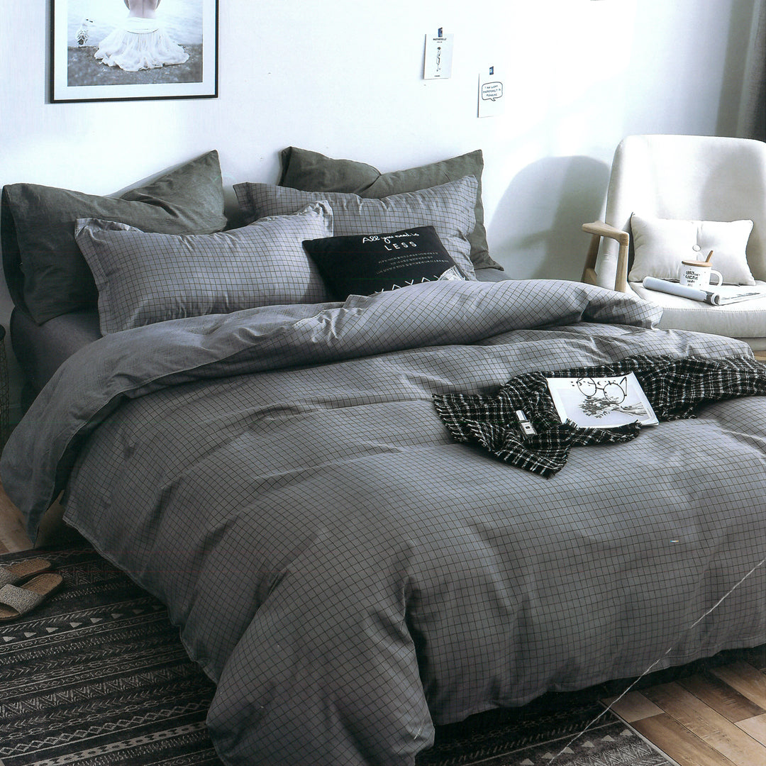 Soft Gray Design King Size Bedsheet Pillowcase Cotton Fabric Duvet Cover Sets