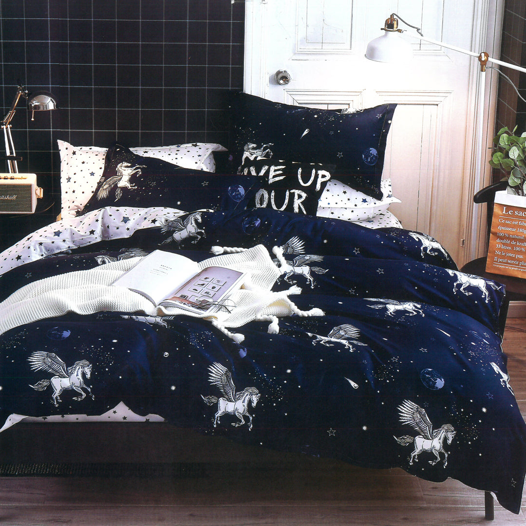 Dark Blue Design Single Size Bedsheet Pillowcase Cotton Fabric Duvet Cover Sets