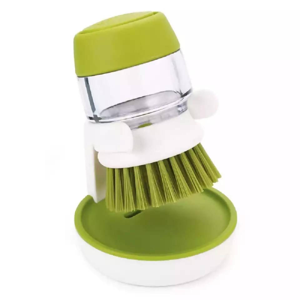 Kitchen Brush Soap Dispensing Palm Brush for Dish Pot Pan Sink Cleaning Mini Scrub Brush with Stand Scrub Brush for Dishe