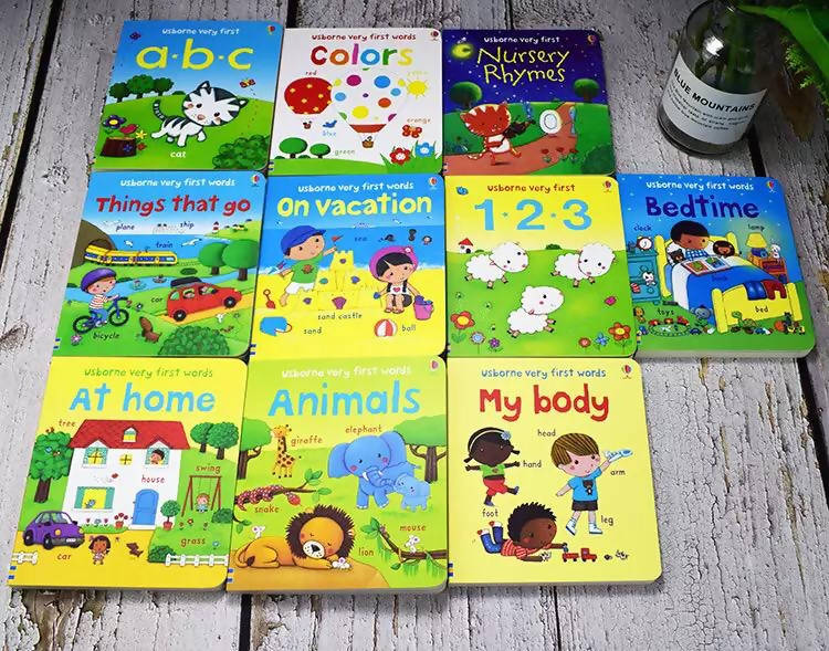 10 Books/Set USborne Very First Words Board Book Educational Toys for Children English Books for Children Baby English Books