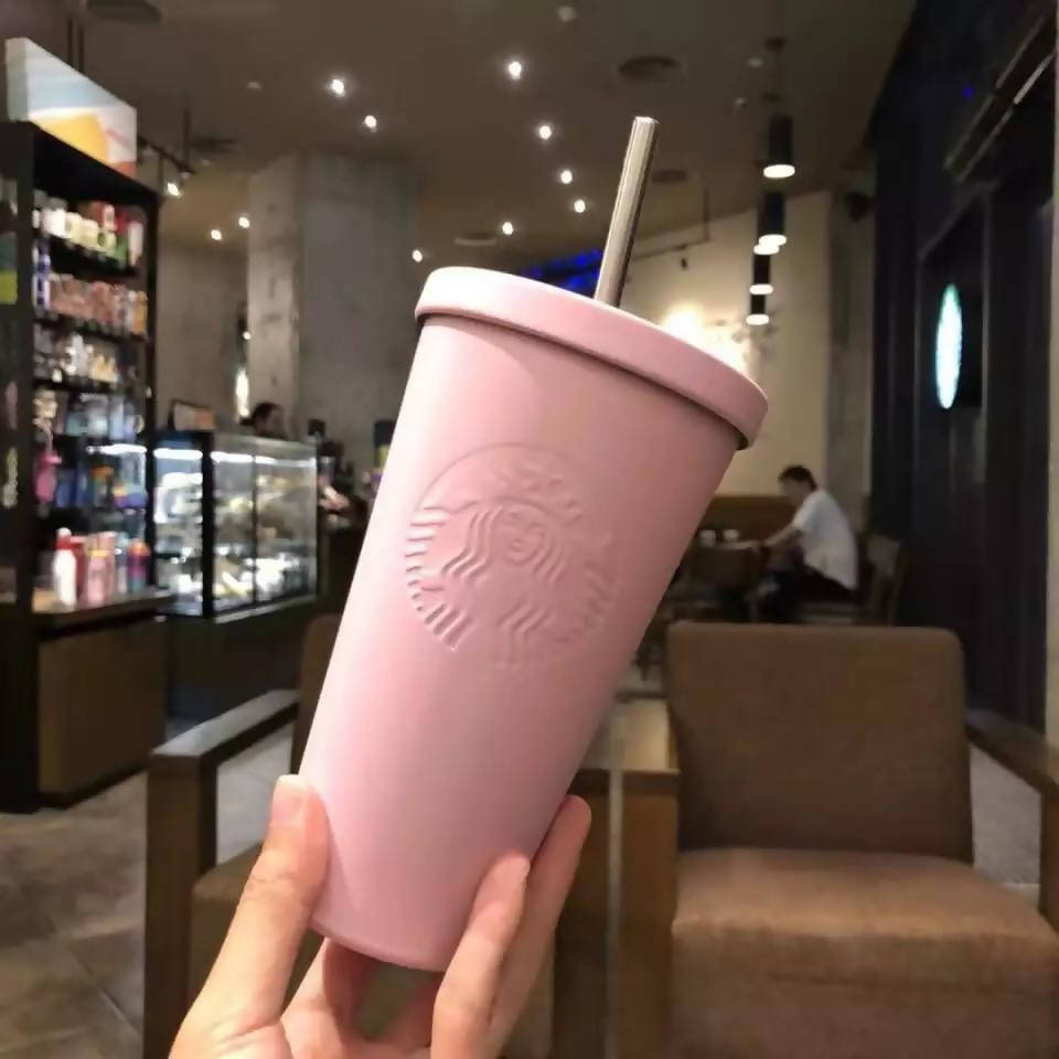 Creative Simple Thermos Cup Cherry Blossom Straw Stainless Steel Accompanying Cup Male And Female Student Couple Gift Water Cup