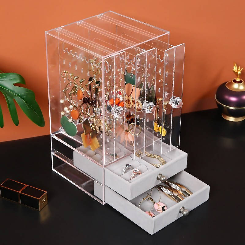 Acrylic Transparent Jewelry Boxes Organizers Earrings Display Stand Storage Box Drawers Design Earrings Jewelry Organizer For Home & Living Room Bedroom