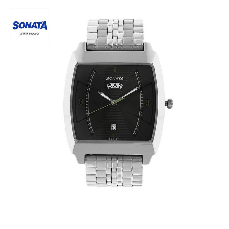 Sonata Men's Grey Dial Stainless Steel Band Watch