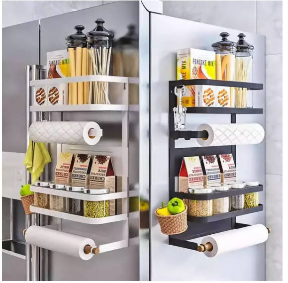 2 Tire Multi Function Magnetic Adsorption Refrigerator Side Rack Wall-mounted Storage Holder Kitchen Paper Towel Shelf