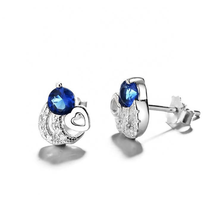 925 Sterling Silver Earrings with Blue Zircon Stone