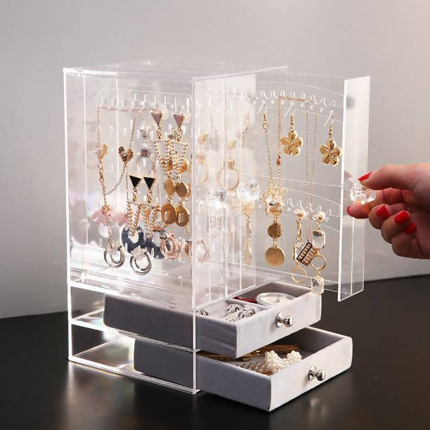 Acrylic Transparent Jewelry Boxes Organizers Earrings Display Stand Storage Box Drawers Design Earrings Jewelry Organizer For Home & Living Room Bedroom