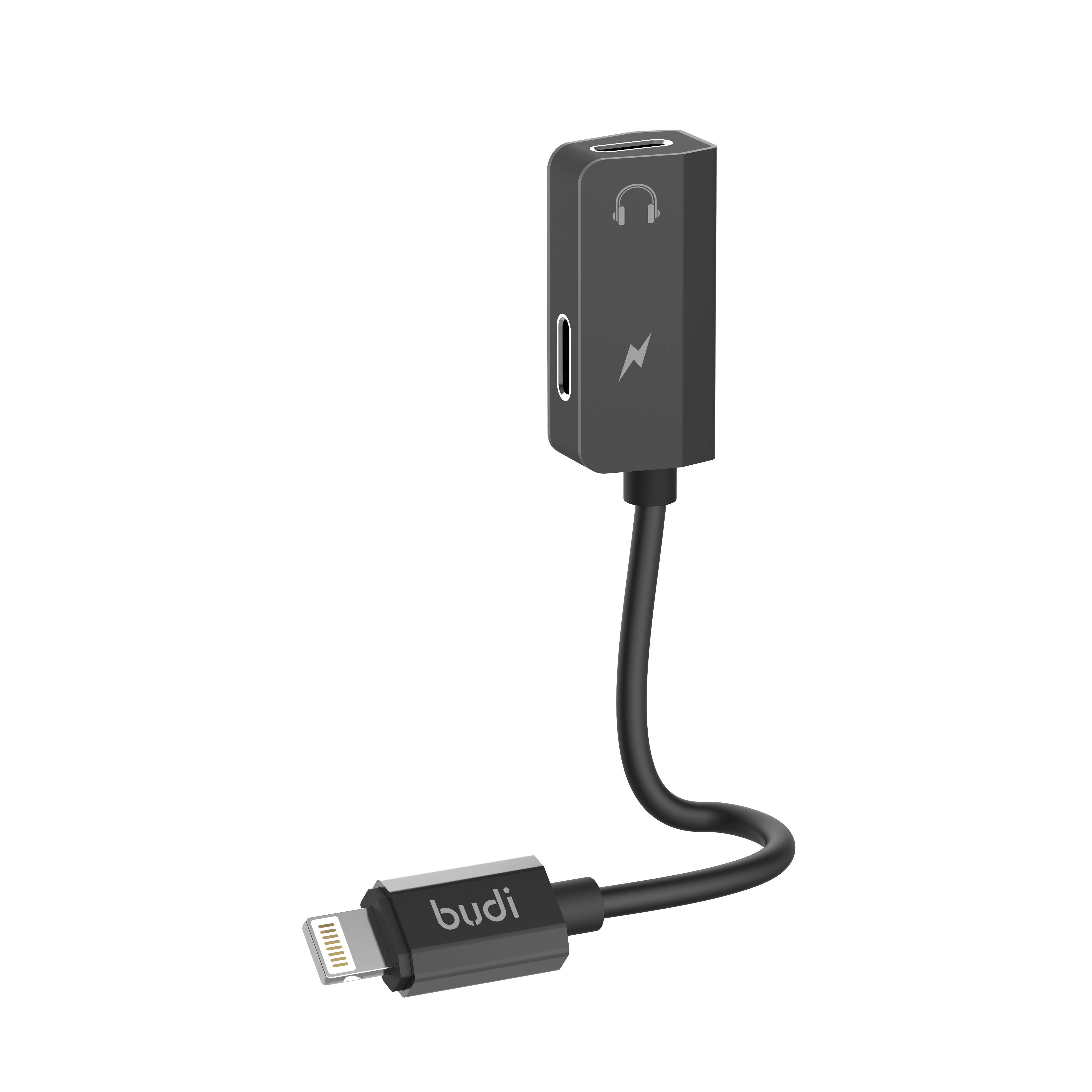 Budi Lightning to Dual Lightning 4 in 1 Adapter Black