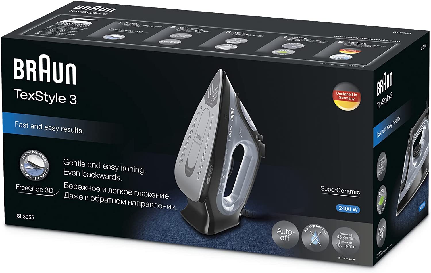 Braun TeXStyle Steam Iron Black | reliable performance | lightweight | variable steam settings | safety features | stylish | even heat distribution | Halabh.com