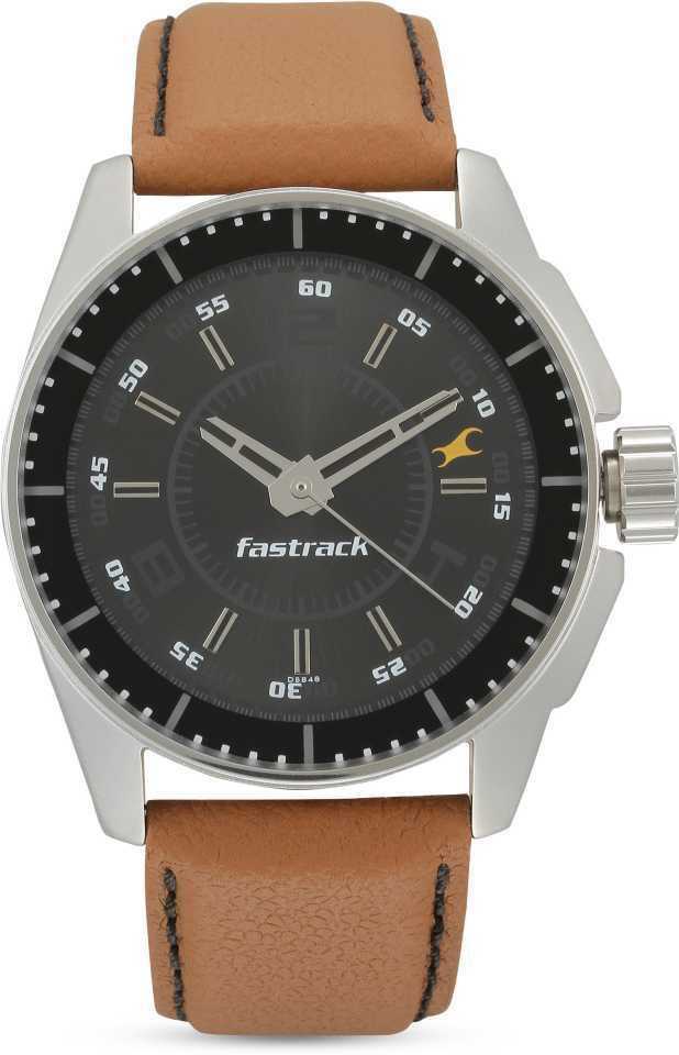 Fastrack Men's Black Dial Watch 3089SL05 | Leather Band | Water-Resistant | Quartz Movement | Classic Style | Fashionable | Durable | Affordable | Halabh.com