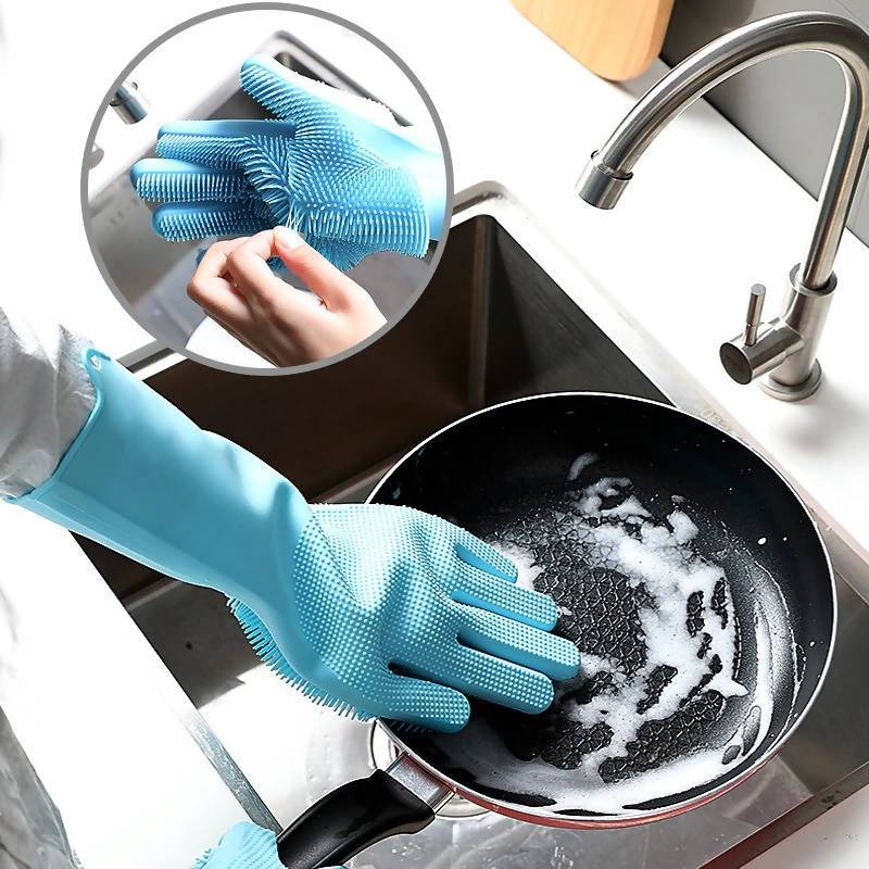 1Pair Dish Washing Cleaning Silicone Gloves | Kitchen Appliance | Halabh.com