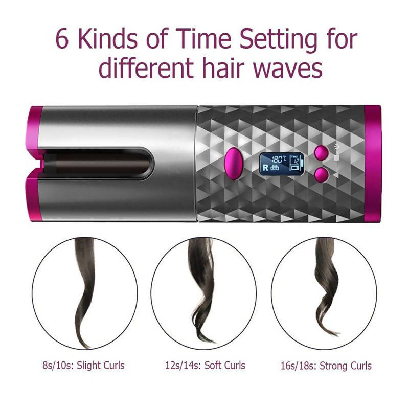 EqiEch Portable Cordless Auto Hair Curler High Efficiency Curling Iron USB Rechargeable Hair Styling Tools Grey