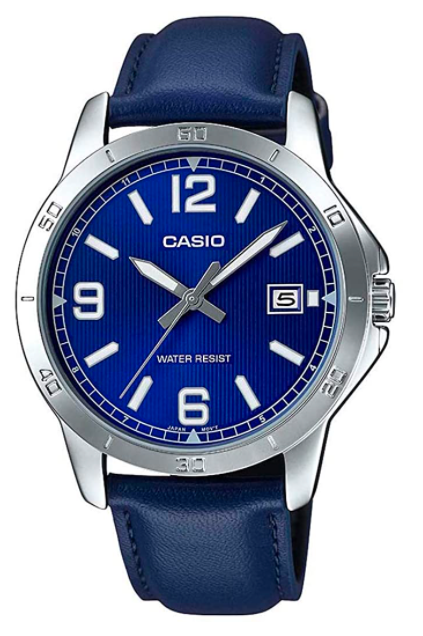 Casio Men's Blue Leather Watch MTP-V004L-2BUDF | Leather Band | Water-Resistant | Quartz Movement | Classic Style | Fashionable | Durable | Affordable | Halabh.com