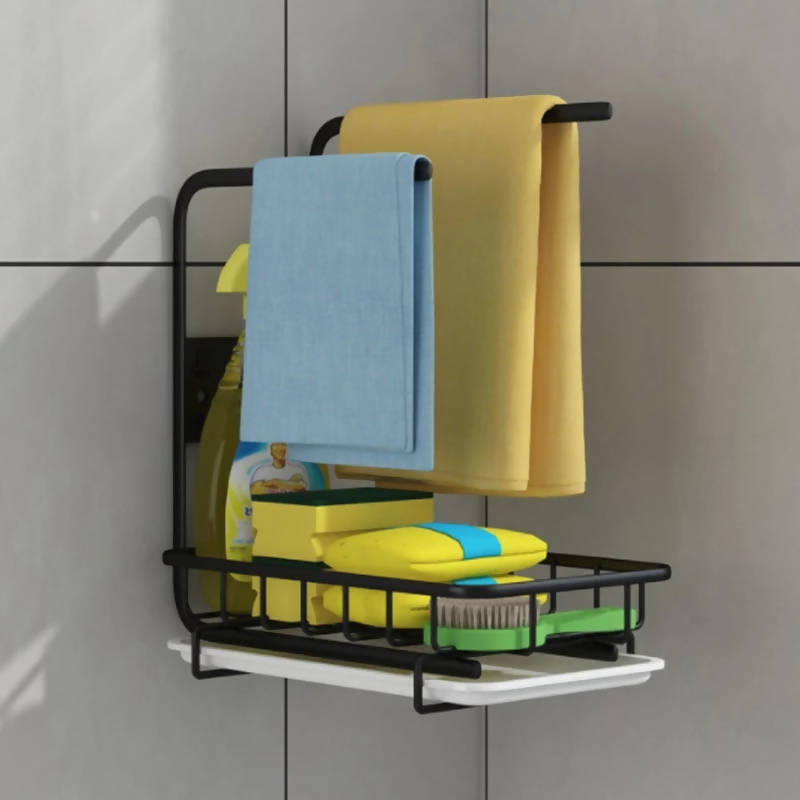 Kitchen Towel Holder Wall-mounted Dish Cloth Sponge Storage Rack Desktop Cleaning Brush Organize Shelf Bathroom Accessories