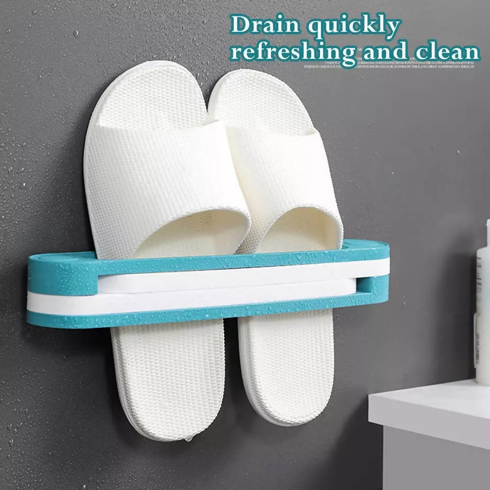 Bathroom Slippers Rack Wall Mounted Shoe Organizer Rack Folding Slippers Holder Shoes Hanger Self Adhesive Towel Racks Shelf