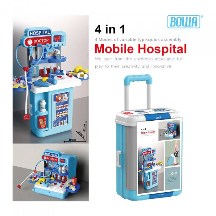 Bowa Mobile Medical Equipment Table Pretend Play Suitcase Trolley