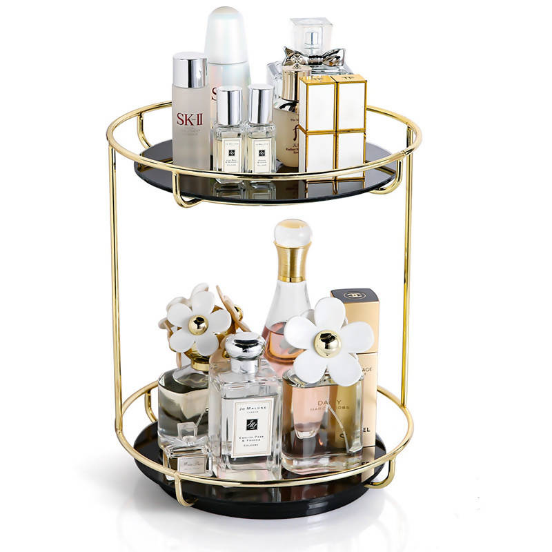 Makeup Organizer With Spin Rotating 2 Layer Tray For Perfume Luxury Makeup Organizer