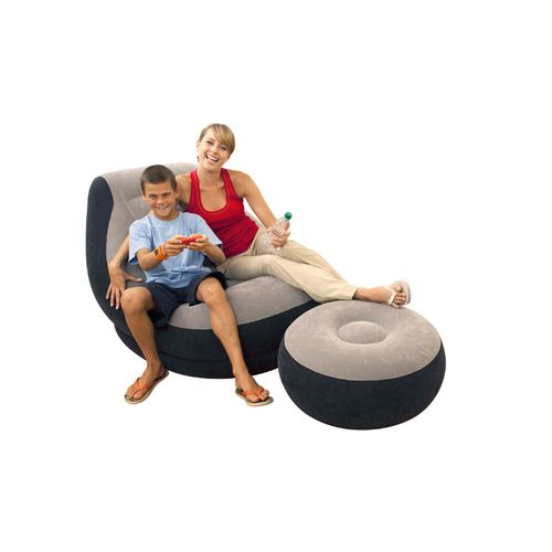 Intex Ultra Lounge Inflatable Flocked Air Sofa Chair Ottoman Grey & Black 51 x 39 x 30