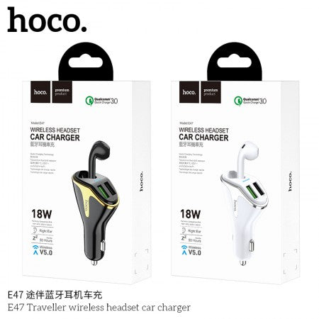 Hoco E47 Wireless Headset Car Charger White