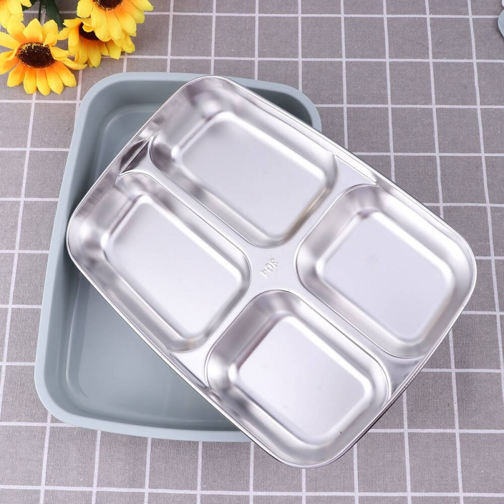 304 Stainless Steel Insulated 4 Grids Rectangular Lunch Container | Kitchen Appliance | Halabh.com