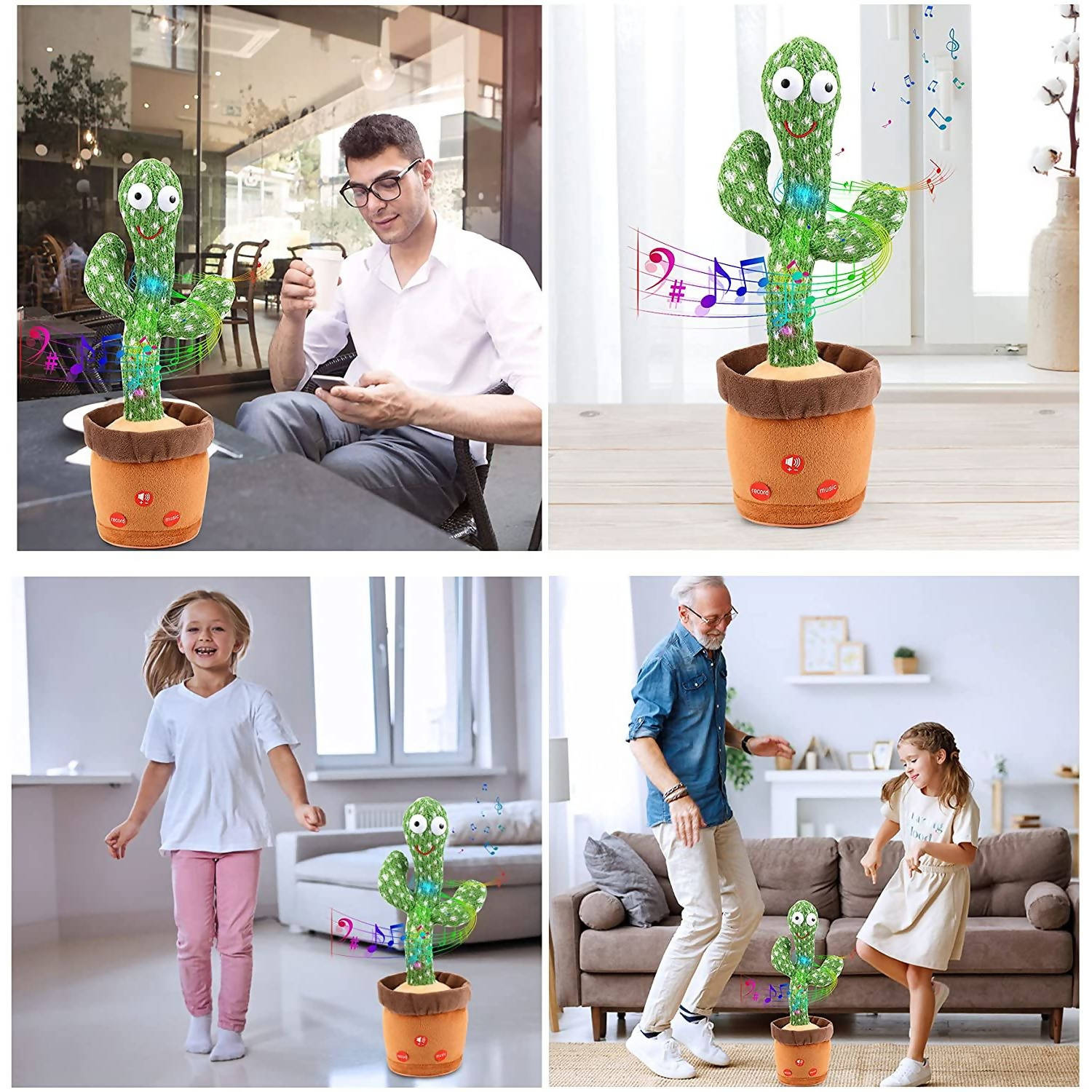 USB Rechargeable Dance Sing & Speck Repeating Cactus With LED Lights