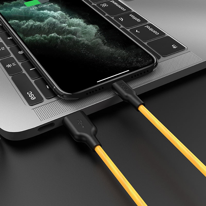 Hoco Cable USB To Lightning Plus Fluorescent Charging Data Sync Yellow