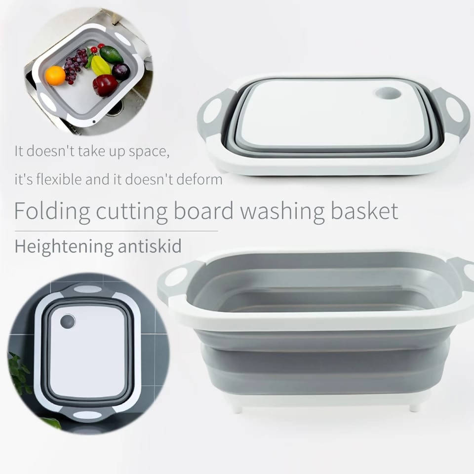 Foldable Cutting Board Chopping Blocks Tool Silicone Drain Cutting Board Basket Dish Tub With Draining Plug Fruit Laundry Basket