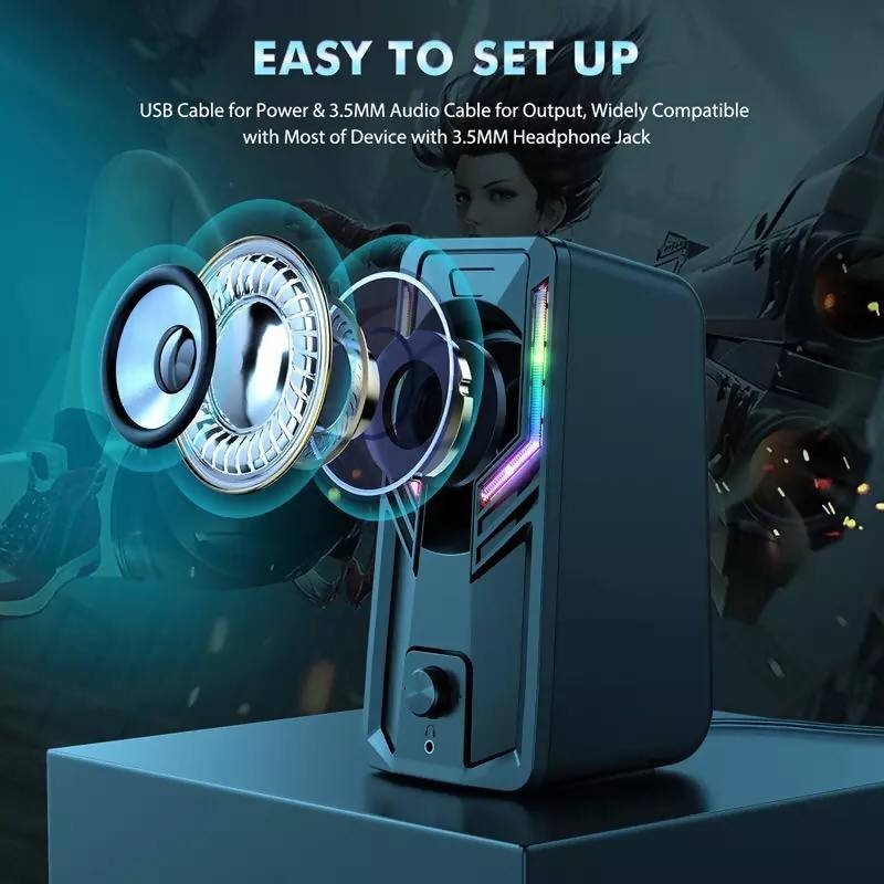 Top Deals ONIKUMA Computer Speakers 2.0 Stereo Volume Control with Rgb Lights USB Powered Gaming Speakers for Desktop/Phone/iPad