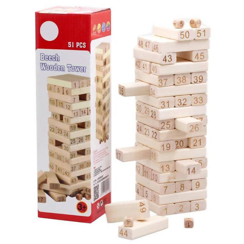 51pcs/set Large Size Wooden Domino Building Blocks Toys Tower Game