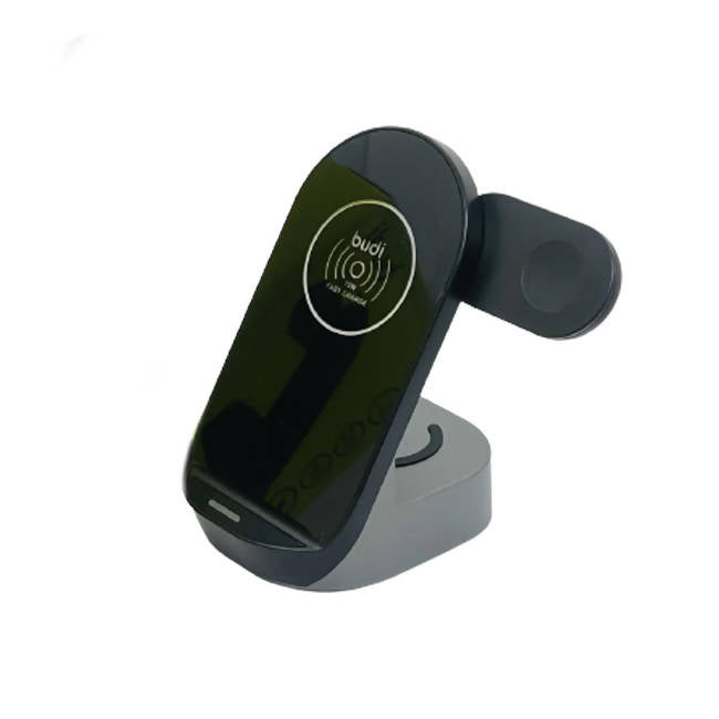 Budi 3 In 1 Wireless Charging Stand Black