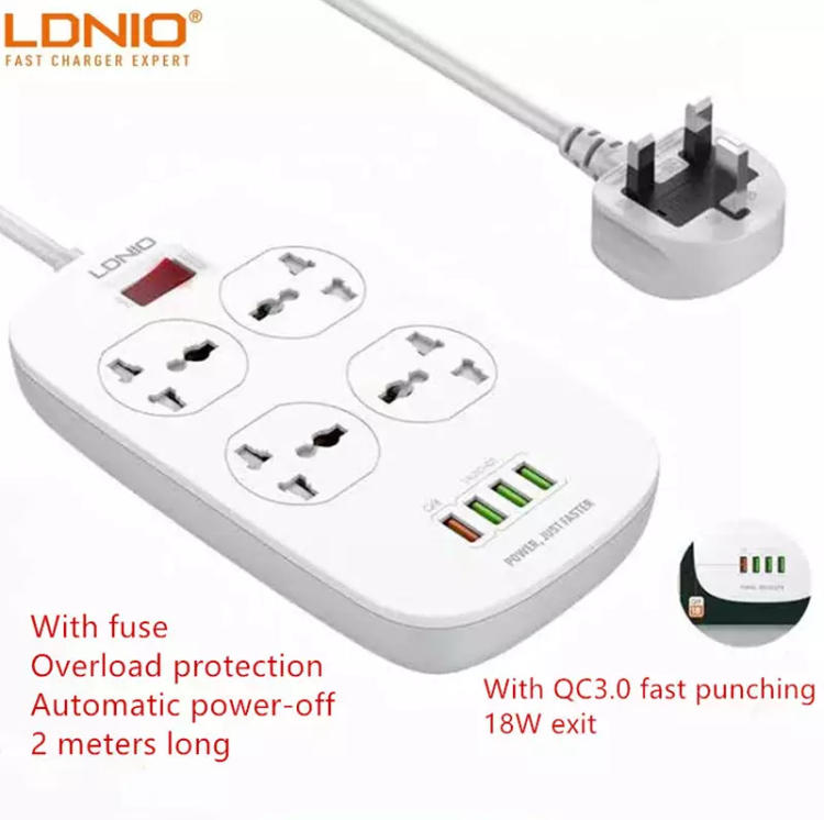 Ldnio SC4407 4 Power Socket with 4 USB | Outlet | USB | Extension Cord | Electronics | Home Improvement | Technology | Convenience | Protection | Versatility | Halabh.com